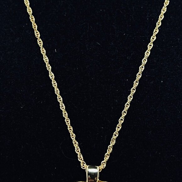 Gold Tone Rope Chain Necklace With Red Rhinestone Heart Pendant (817) - Picture 3 of 4